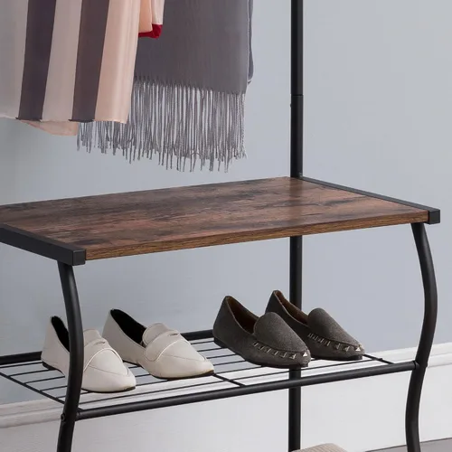 Miniatura 5 de Kings Brand Furniture - Banco de zapatos de entrada, perchero, organizador de almacenamiento de árbol de pasillo con ganchos