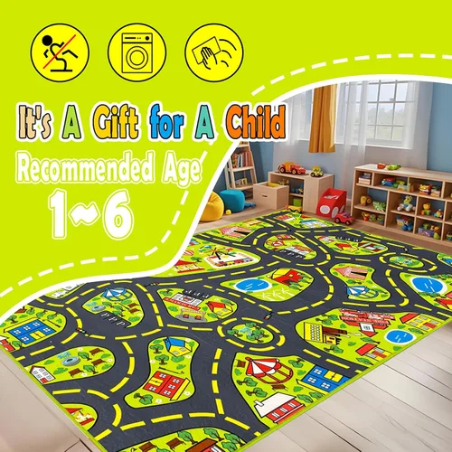 Miniatura 3 de Alfombra de juego para niños (2.6 x 5 pies), 2 unidades, alfombra de carretera para niños, alfombra de mapa de ruta de la ciudad, alfombra