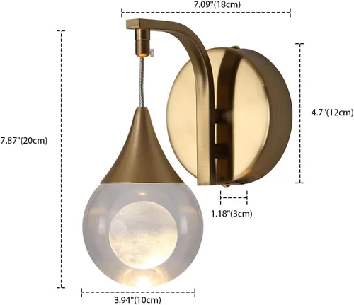 Miniatura 6 de Aplique de pared de luna para interiores, lámpara de pared de cristal, moderna, regulable, luz LED de pared para dormitorio, baño, sala de estar