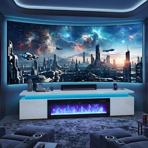 Miniatura 15 de St.Mandyu Soporte de TV con chimenea para TV de 80 pulgadas, soporte de TV LED de 71 pulgadas con chimenea eléctrica de 40 pulgadas y toma