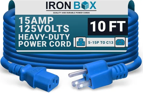 Miniatura 42 de IronBox Electric - Cable de alimentación de servicio pesado 5-15P a C13 - Cable de 3 clavijas 15A 125V 14/3 SJT para PC - Cable para computadora