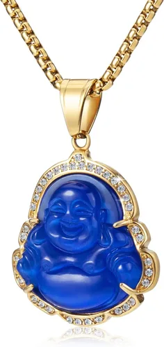 WESTMIAJW Lucky Laughing Buda colgante cadena collares amuleto joyería para hombres, mujeres y niños, 23.6in, Piedra