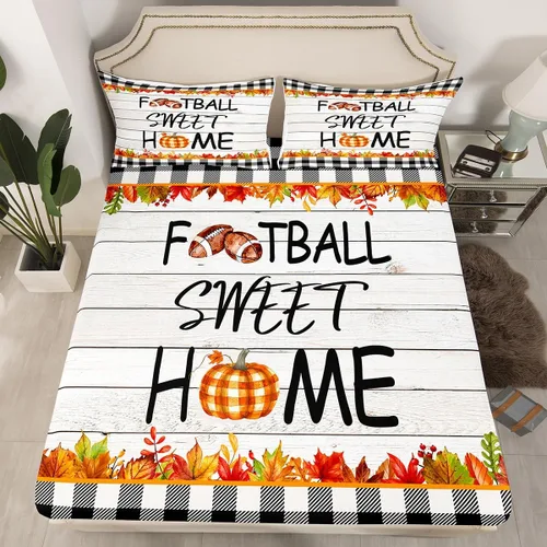 Miniatura 10 de Manfei Sábana bajera ajustable de calabaza otoñal, tamaño individual, juego de ropa de cama floral de hojas verdes, 2 piezas para decoración