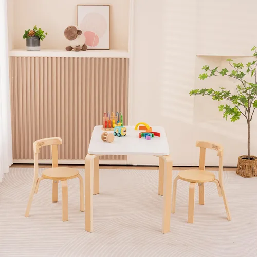 Miniatura 2 de Swegrow Juego de mesa y 2 sillas para niños, mesa y sillas de madera para niños y bebés, muebles de madera para niños para sala