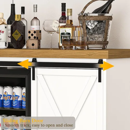 Miniatura 5 de JassmiPkwy Gabinete de barra de café con espacio para refrigerador, gabinete de vino de granja con estante, toma de corriente para cocina, comedor