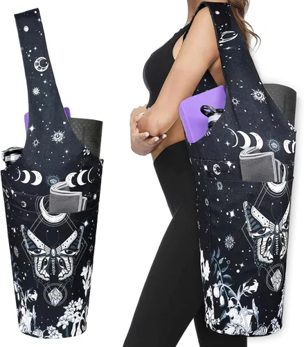 Miniatura 22 de Bolsa de esterilla de yoga impresa a la moda con bolsillo lateral grande y bolsillo con cremallera, bolsa larga de yoga que se adapta a la mayoría