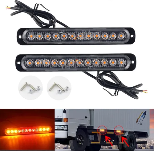 Miniatura 9 de ANKIA - 2 luces LED de advertencia estroboscópicas con marcador lateral, lámpara de rejilla, intermitente, peligro de emergencia para remolque