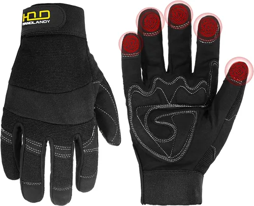 Miniatura 32 de HANDLANDY Guantes de trabajo para hombre y mujer, guantes de trabajo de mecánicos de uso general con pantalla táctil, guantes de trabajo flexibles