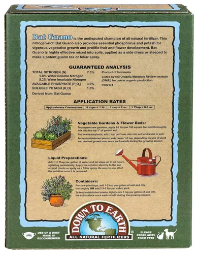 Miniatura 2 de Down To Earth Abonos Naturales Orgánicos Orgánicos Guano de Murciélago - Alimento Vegetal Alto en Nitrógeno para Crecimiento Vegetativo 7-3-1, 0.25