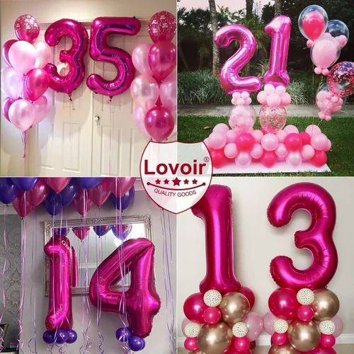 Miniatura 6 de Lovoir Globo de 40 pulgadas color rosa intenso con el número 31 de 13 dígitos gigantes de papel de aluminio Mylar para helio rosa intenso