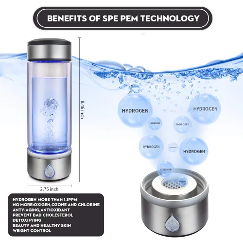Miniatura 3 de Taza de agua rica en hidrógeno, ionizador de tecnología PEM, generador de agua ionizado recargable por USB, botella de vidrio antioxidante