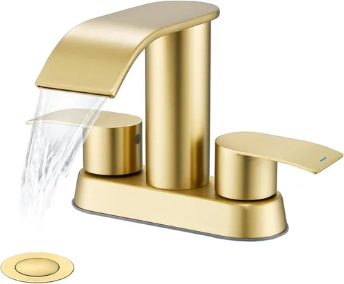 Ultimate Unicorn Grifo de Baño para Lavabo Dorado Cepillado, Grifo de Lavabo de Baño de 4 Pulgadas para 3 o 2 Agujeros, Grifos de Cascada de 2 Oro