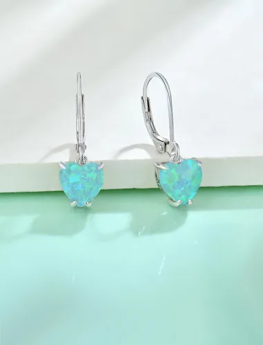 Miniatura 5 de Vesitim Solitaire WhiteBluePinkGreen Opal Dangle Earrings 925 Sterling Silver Heart-Shaped Opal Jewelry for Women Gift