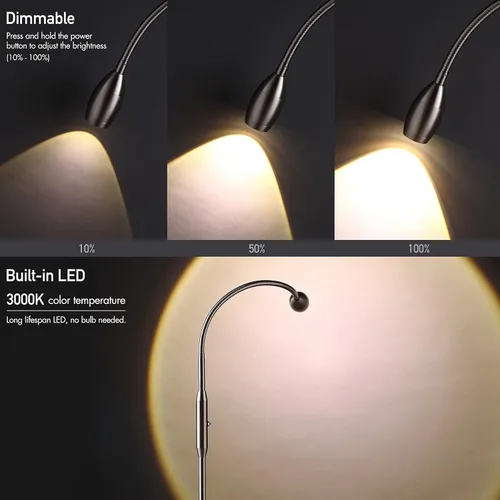 Miniatura 4 de O’Bright Ray – Lámpara de pie ajustable con haz LED, foco regulable y zoom, cuello de cisne flexible, lámpara de pie para lectura/manualidades, luz