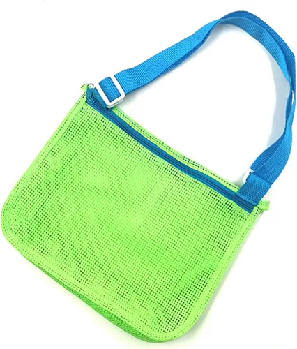 UTTPLL Bolsa de playa de malla colorida ajustable para niños, bolsa de red de secado rápido para conchas marinas que recolecta arena juguete Verde y