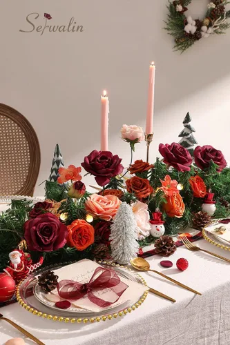 Miniatura 7 de Serwalin Flores artificiales de otoño, flores de seda falsas, flores de pastel, rosas, flores naranjas para decoración de boda, arreglos de B