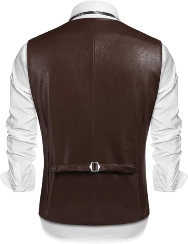 Miniatura 3 de COOFANDY Chaleco de cuero para hombre estilo casual estilo occidental ligero con cuello en V chaleco