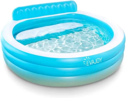 Miniatura 8 de EVAJOY - Piscina inflable para niños, adultos, piscina sobre el suelo de tamaño familiar con 4 asientos, 4 respaldos, portavasos, para patio