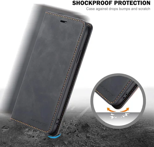 Miniatura 5 de QLTYPRI Funda para iPhone Air, Funda de piel sintética premium TPU parachoques con tarjetero Kickstand adsorción magnética oculta a prueba de golpes
