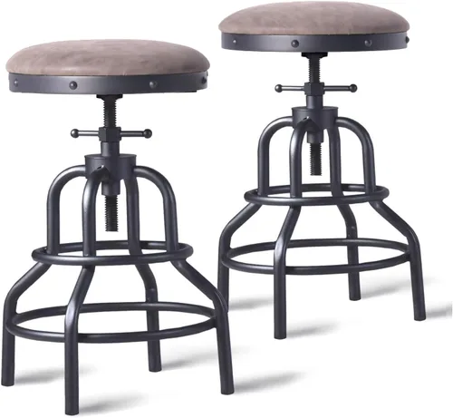 Miniatura 10 de Taburete de mostrador industrial vintage, silla giratoria ajustable de altura de encimera de cocina, taburete con marco de metal, 20.47-26.77