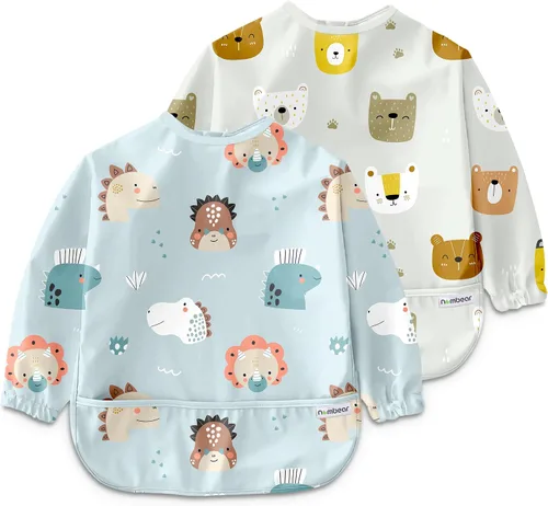 Miniatura 10 de Baberos impermeables para comer (niño o niña de 6 a 24 meses) – Babero de manga larga para bebé destete 02 - Picnic de Ositos de Peluche (1 Pack)