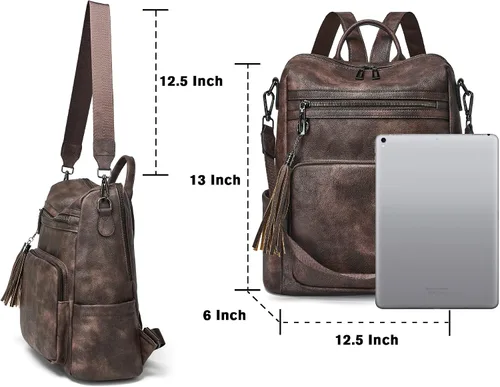 Miniatura 54 de OPAGE - Mochila de cuero para mujer, con borla de moda, bolso de hombro, mochila grande, bolsa de viaje, gris, L
