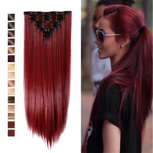 Miniatura 35 de S-noilite Extensiones de cabello sintético largo y lacio con clip de 23 a 26 pulgadas, 8 unidades, 18 clips, para mujeres, entrega de 2 a 5 días