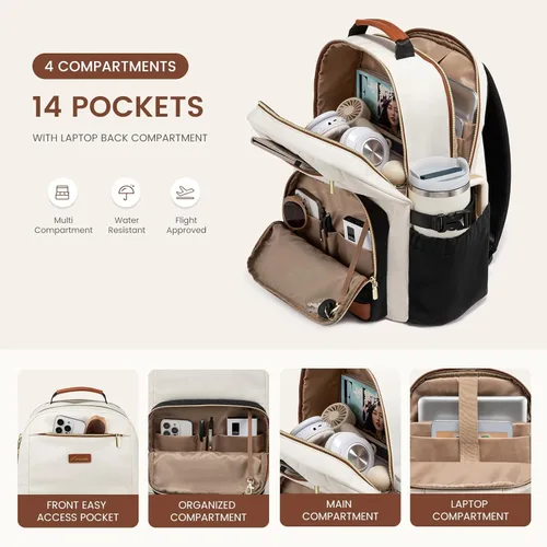 Miniatura 48 de LOVEVOOK Mochila para laptop para mujer, 15,6 pulg. Beige - Negro - Castaño