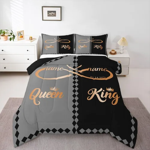 Miniatura 16 de Juego de edredón de San Valentín para parejas, juegos de ropa de cama rojo y blanco para niños, niñas, adolescentes, con texto en inglés "I Love