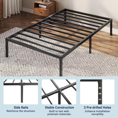 Miniatura 7 de Allewie Base de cama individual, camas de plataforma de metal de 12 pulgadas con espacio de almacenamiento, no requiere somier y fácil montaje, Negro