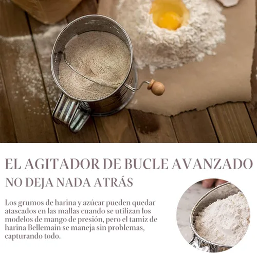Miniatura 3 de Bellemain - Tamiz de 3 Tazas de Harina para Hornear de Malla Fina con Manivela Rotatoria y Agitanador de Bucle para Tamiz Rápido, Tamiz de Harina