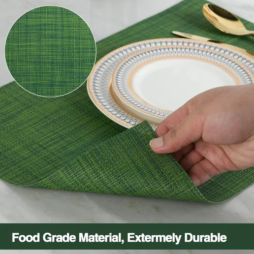 Miniatura 4 de SLKQG Juego de 8 manteles individuales verdes de vinilo, lavables y resistentes al calor, para mesa de comedor, 17 x 12 pulgadas (verde, 8)