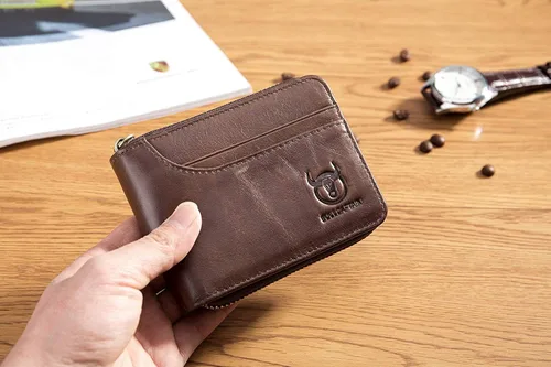 Miniatura 5 de BULLCAPTAIN Cartera de cuero con cremallera para hombre con cremallera y cierre RFID
