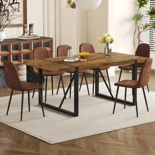 Miniatura 28 de Juego de mesa de comedor UELKS para 4, juego de mesa de cena para 4, mesa de cocina de 55'' y sillas de gamuza con tela de napa, juego de 4, juego