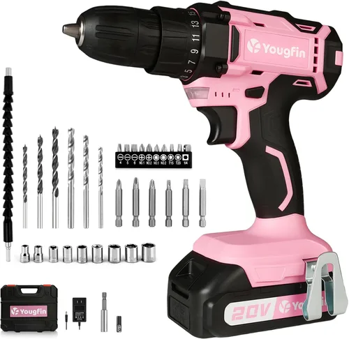 Miniatura 9 de Kit de herramientas YOUGFIN con taladro de 12V, juego de herramientas para el hogar con taladro inalámbrico para hombres, caja de herramientas