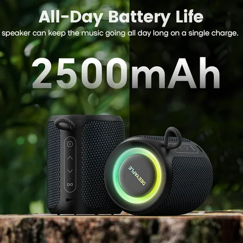 Miniatura 7 de Altavoz Bluetooth inalámbrico, IP67 impermeable y a prueba de polvo altavoz portátil con luces, sonido estéreo fuerte de 15 W, batería de 2500 mAh