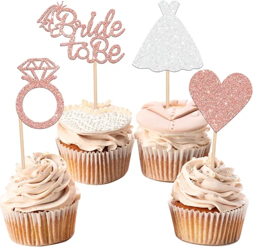 24 piezas de decoración para cupcakes con anillo de corazón, para despedida de soltera, bodas, compromisos, despedidas de soltera, suministros de