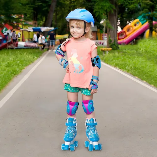 Miniatura 7 de Nattork Patines de ruedas para niños, patines ajustables con luz para niñas y niños, patines verdes, azules, morados y rosas para niños pequeños
