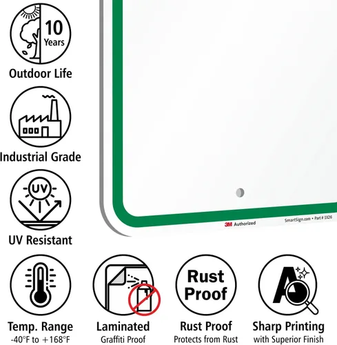 Miniatura 7 de SmartSign Letrero de metal con texto en blanco de 18 x 12 pulgadas, aluminio de 63 mil, material reflectante laminado de grado ingeniero 3M, verde