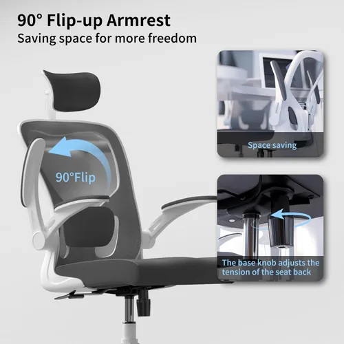 Miniatura 5 de Monhey Silla de oficina ergonómica, de 90° a 125° con inclinación trasera para el hogar, silla de escritorio con ruedas giratorias y silenciosas