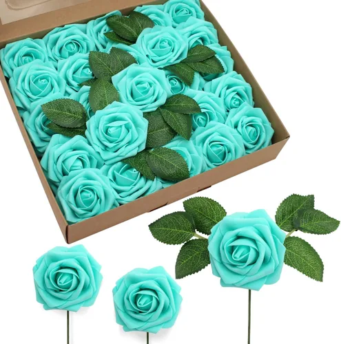 Miniatura 31 de Flores Artificiales Rosas Realistas, 50 piezas de rosas falsas con tallo de aspecto real para ramos de boda DIY, centros de mesa, despedida