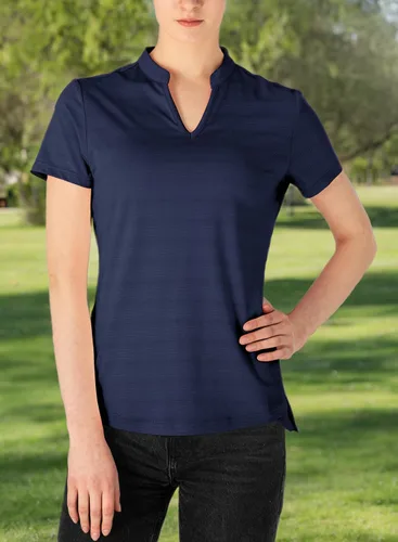 Miniatura 16 de Gopune Polo de golf con cuello en V para mujer, sin cuello, manga corta, ligera, de secado rápido, camisetas de tenis para correr
