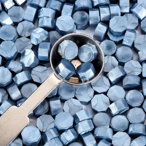 Miniatura 2 de Yoption Juego de 360 cuentas de cera de sellado azul para sello de cera con velas y cuchara de fusión Azul Metálico