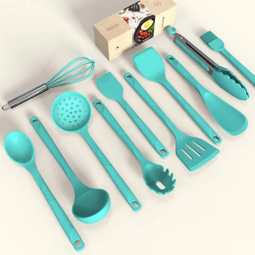 Miniatura 2 de Juego de utensilios de cocina de silicona, resistentes al calor de 600 °F, juego de utensilios de cocina antiadherentes con espátulas, cucharas