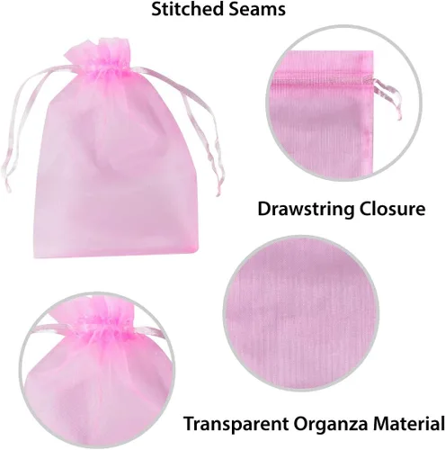 Miniatura 3 de Super Z Outlet Paquete de 100 mini bolsas transparentes de organza transparentes con cordón de 4 x 6 pulgadas, bolsas de joyería para bodas, Rosa