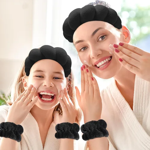 Miniatura 7 de Zkptops Diadema de Spa para Lavar la Cara Muñequera Esponja Maquillaje Cuidado de la Piel Diadema de Tela de Rizo Burbuja Suave Prepárate Diadema