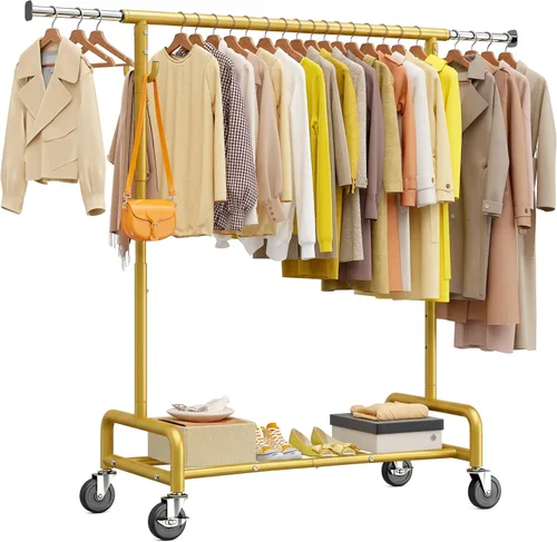 Miniatura 10 de Raybee Perchero resistente de 75 pulgadas extra ancho, 450 libras con 4 ganchos, ruedas bloqueables, perchero de metal para dormitorio, lavandería