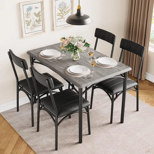 Miniatura 5 de Mesa de cocina y sillas para 4, juego de comedor rectangular con sillas tapizadas, perfecto para espacios pequeños, color negro rústico