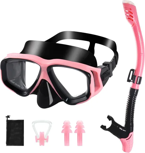 Miniatura 8 de Juego de esnórquel para adultos, juego de máscara de esnórquel de secado completo para adultos, protección antivaho, unisex, vista panorámica HD