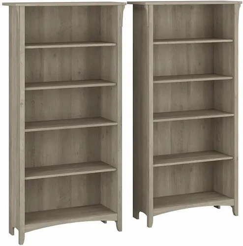 Miniatura 9 de Bush Furniture Salinas - Estantería alta de 5 estantes, juego de 2 en gris Shiplap y blanco puro, almacenamiento vertical de oficina, estanterías